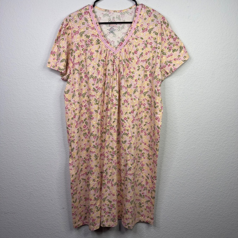 Only Necessities Nightgown Women L Pink Floral Short Sleeve Cottagecore Romantic